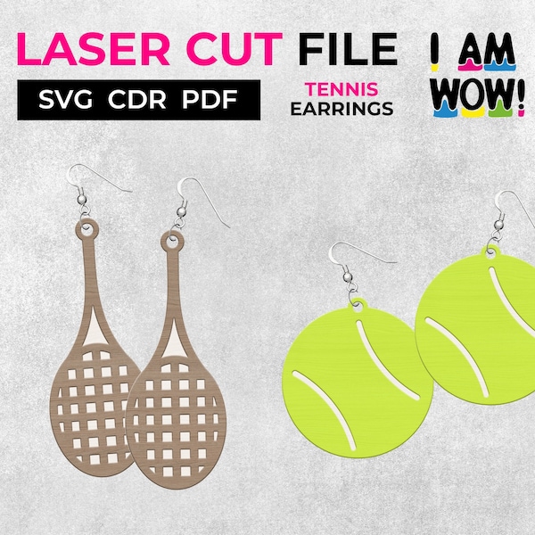 2 Tennis Earrings bundle Laser Cut Women Jewelry Tennis racket Tennis ball Wooden Glowforge Pendants Digital Download | SVG,PDF,CRD