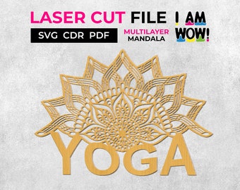Yoga Laser Cut File Mandala 3d Laser Gravé et Namaste Laser Svg, Yoga Files Wall Panel et Wood Wall Art Yoga Glowforge File