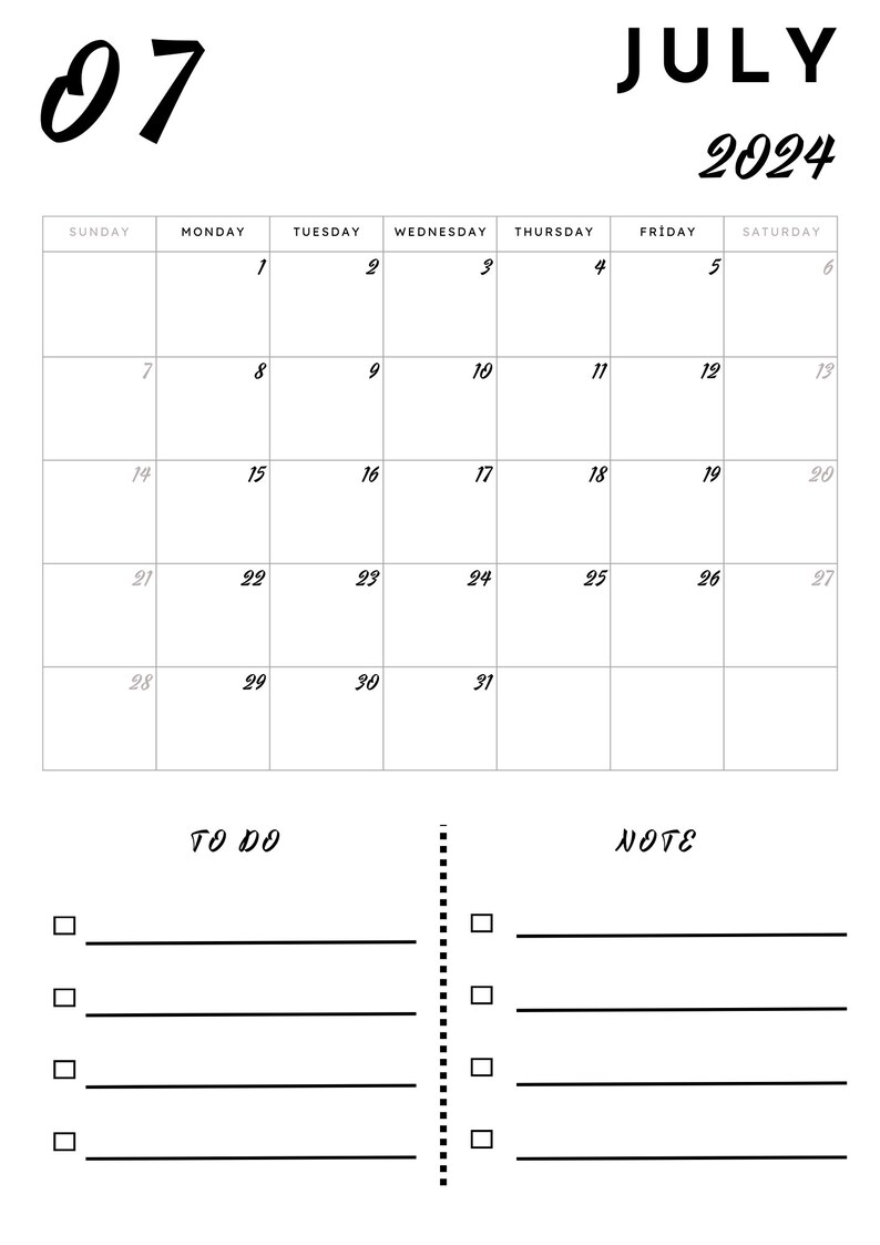 2024 Monthly Planner Monday Start Minimal Calendar Calendar Etsy