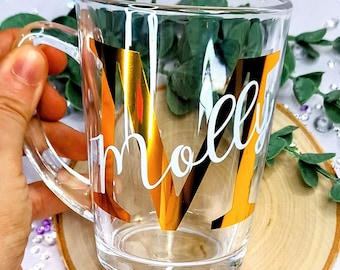 Personalized Coffee Mug: Initial & Name, Vinyl Hot Drinks Cup