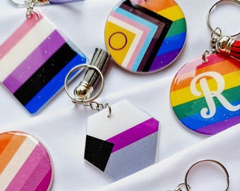 Pride Flag Keychain, Handmade Resin LGBTQ Charm, Colourful Accessory, Unique Gift, Rainbow Present, Personalised Pride Keyring