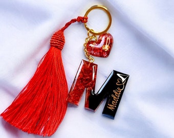 Resin Letter Keychains, Personalized Initial Keychain, Custom Alphabet Keyring, Handmade Bag Charm, Gold Keychain