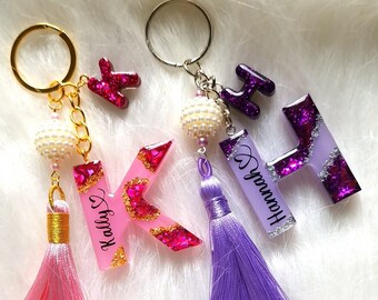 Deluxe Personalized Initial Keychain, Handcrafted Bag Charm, Bespoke Resin Keychain, Unique Personalized Gift, Keychain Gift