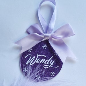 Custom Christmas Text, Tree Topper, Stocking Filler, Purple Glitter Ornament, Christmas Decoration, Hanging Ornament, Acrylic Gift Ornament,