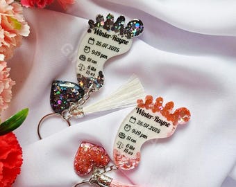 Personalized Baby Feet Keychain, Resin Keepsake Gift, Newborn Memory Charm