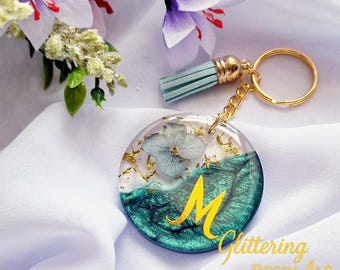 Personalised Pressed Flower, Resin Initial Keychain, Custom Letter Keyring