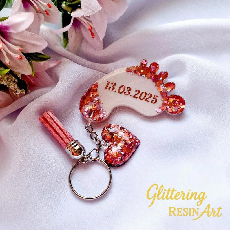 Personalized Baby Feet Keychain, Handmade Resin Birth Details Keepsake ...