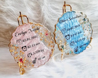 Personalized Baby Birth Stats Resin Coaster Keepsake with Holder