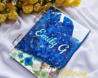 Personalized Floral A5 Notebook, Luxury Resin Journal, Refillable Diary