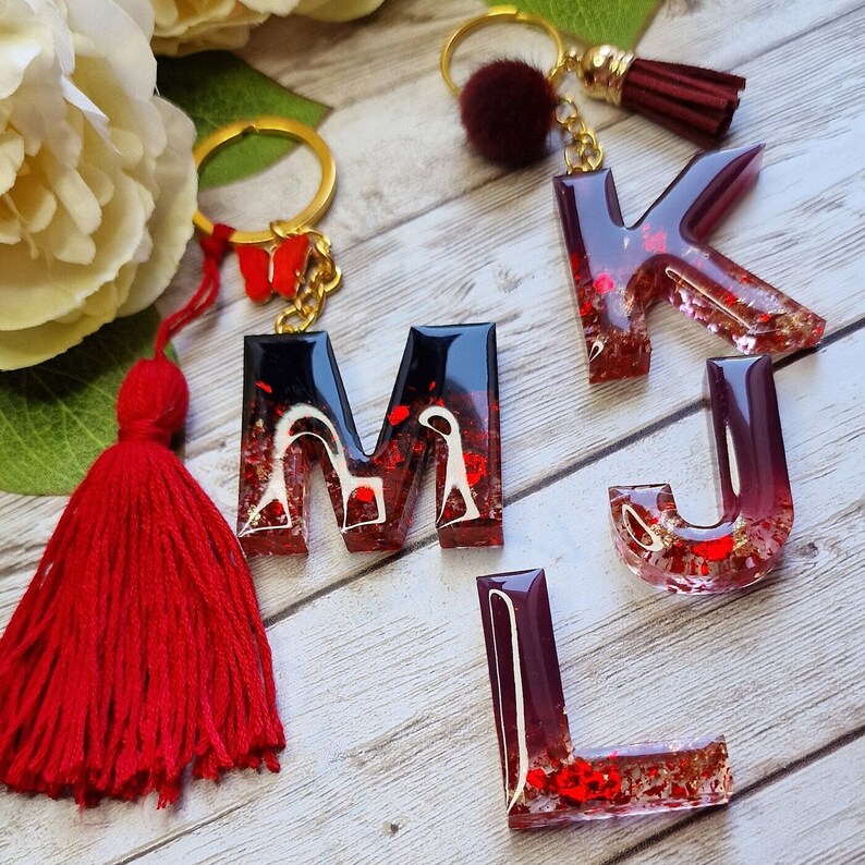 Resin Letter Keychains, Personalized Initial Keychain, Custom Alphabet