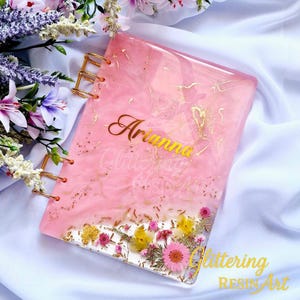 Personalized A5 Resin Notebook with Dried Flowers, Refillable Journal, Custom Stationery