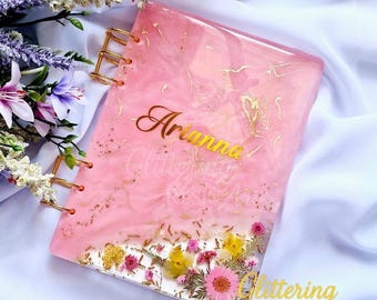 Personalized A5 Resin Notebook with Dried Flowers, Refillable Journal, Custom Stationery