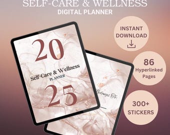 Self-Care Wellness Digital Planner: Gratitude Journal, Stickers (Digital Download)