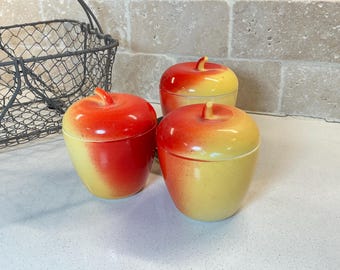 Vintage Hazel Atlas Apple Jars with Lids: Farmhouse Kitchen Decor, Set of 3