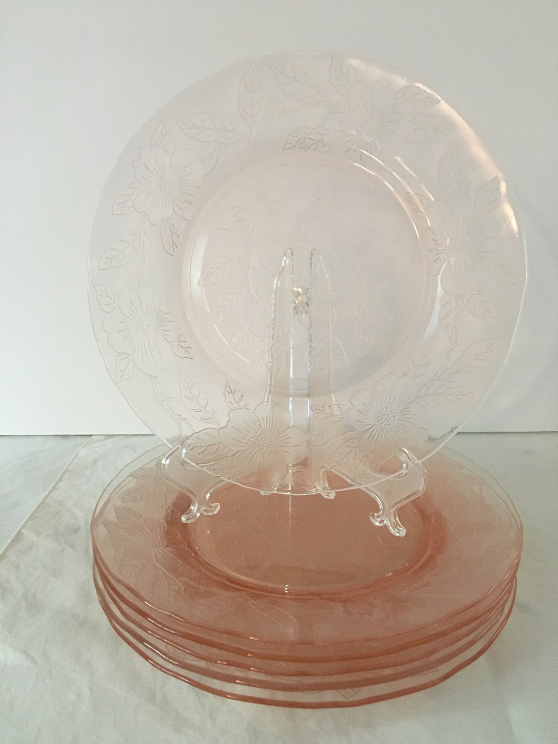 Set of 6 Pink Dogwood Depression Glass Plates Etsy