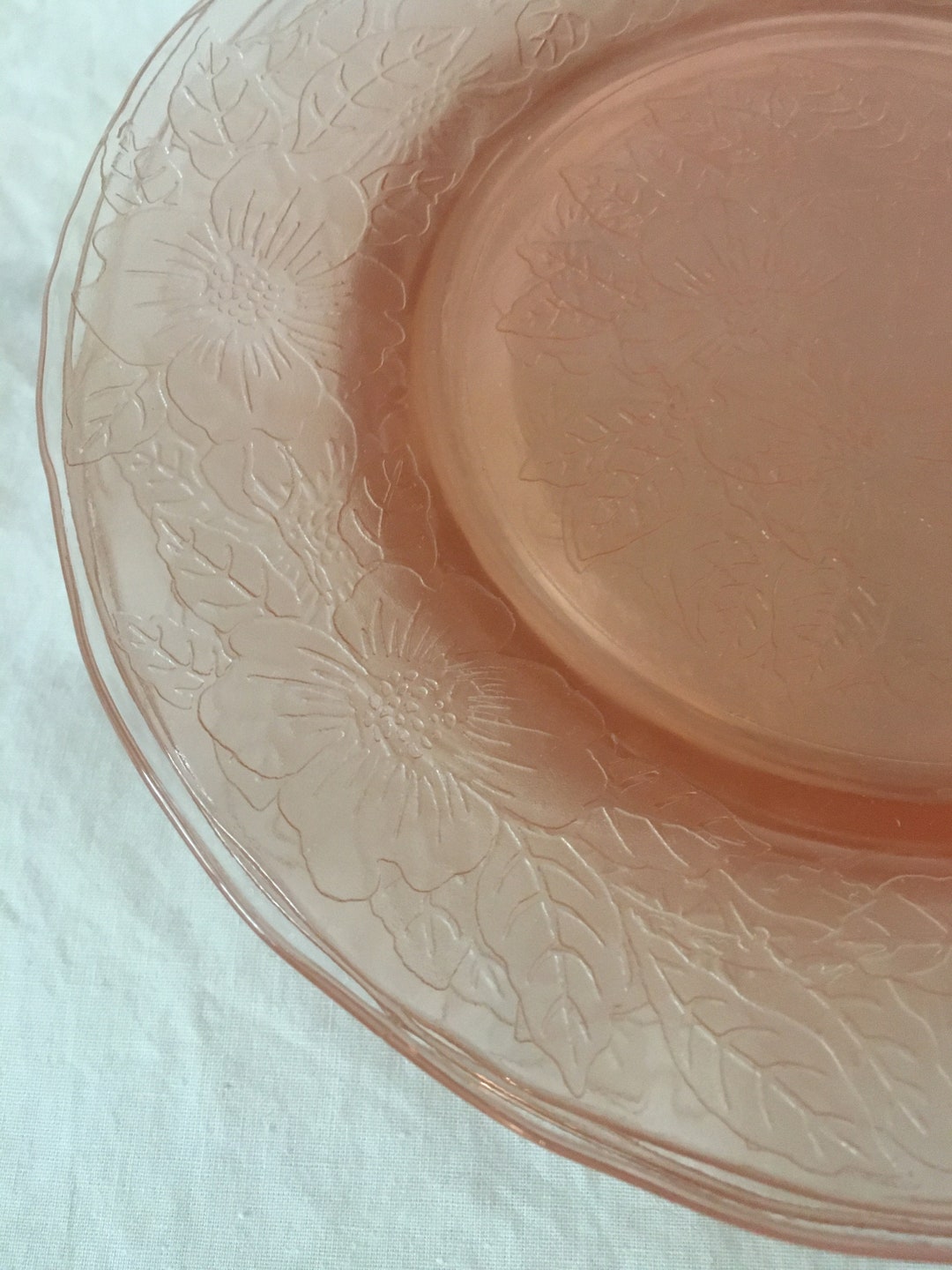 Set of 6 Pink Dogwood Depression Glass Plates Etsy