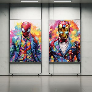 Set 2 superheroes download print, digital superhero poster, printable superhero art digital superhero