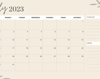 Minimalist July 2023 Calendar