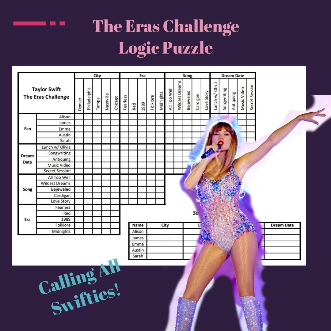 Taylor swift eras tour logic puzzle game (printable) - etsy