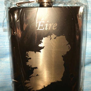 Black stainless steel Eire Hip Flask, Whiskey Whisky Flask