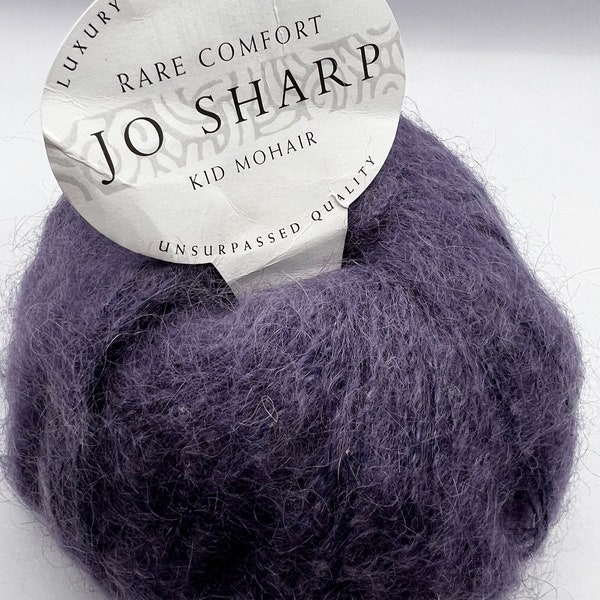 JoSharp Rare Comfort Kid Mohair DK Yarn. Finest of mohair, extremely light, warm to wear. This is a beautiful shade of Wisteria / purple.