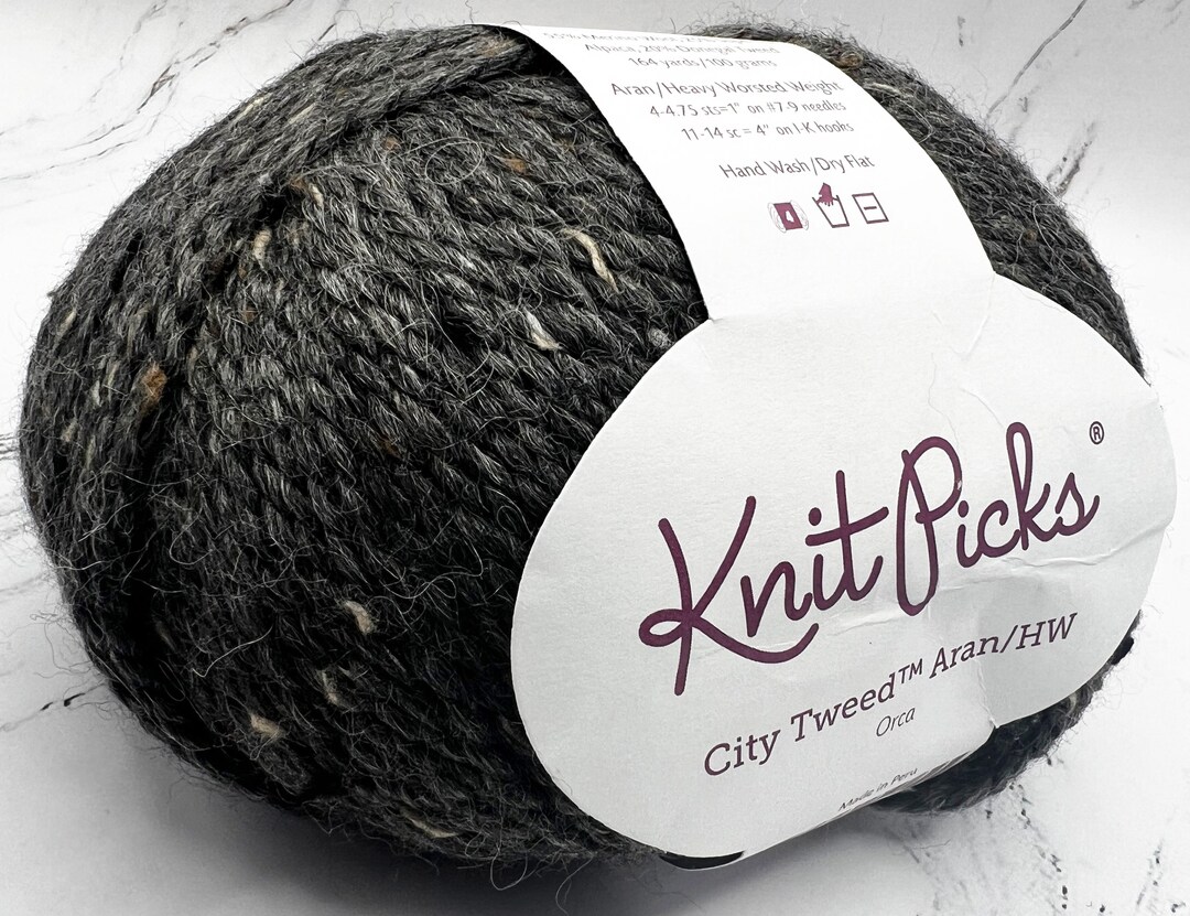 Knit Picks City Tweed Aran in Orca. A Soft, Warm Merino Alpaca Blend at