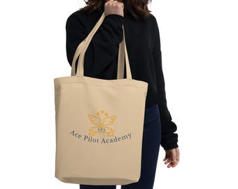 Aviation Tote Bag, Pilot Gift Canvas Bag, Ace Pilot Academy Eco Tote, Airplane Lover Shopping Bag, Aviator Book Bag, Flight Tote