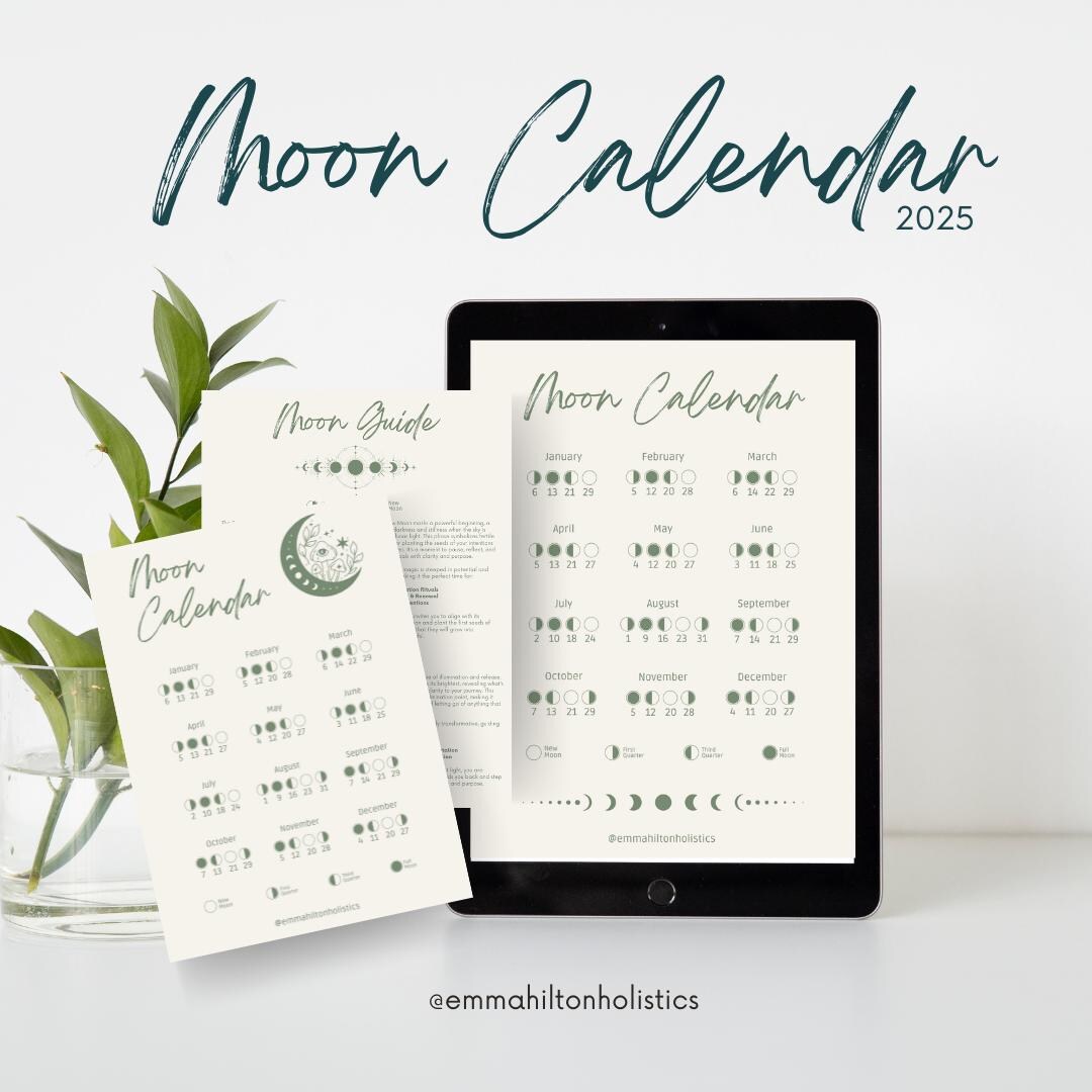 2025 Moon Phase Calendar With Moon Guide Digital Download GMT Time