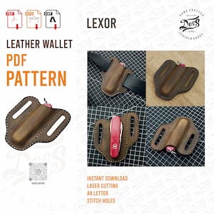 May include: A brown leather wallet pattern for a pocket knife. The pattern includes stitch holes and is available for instant download. The pattern is for laser cutting and is in A4 letter size.