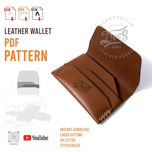 Patrón PDF de billetera de cuero, plantilla de billetera, patrón de tarjetero, patrón de billetera compacta, patrón de cuero, patrón de billetera minimalista