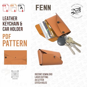Patrón de llavero de cuero para hacer uno mismo, corte por láser en formato SVG, patrón de llavero para hacer uno mismo, bolsa de cuero para llaves, patrón de artesanía de cuero en PDF, patrón de cuero en formato DXF