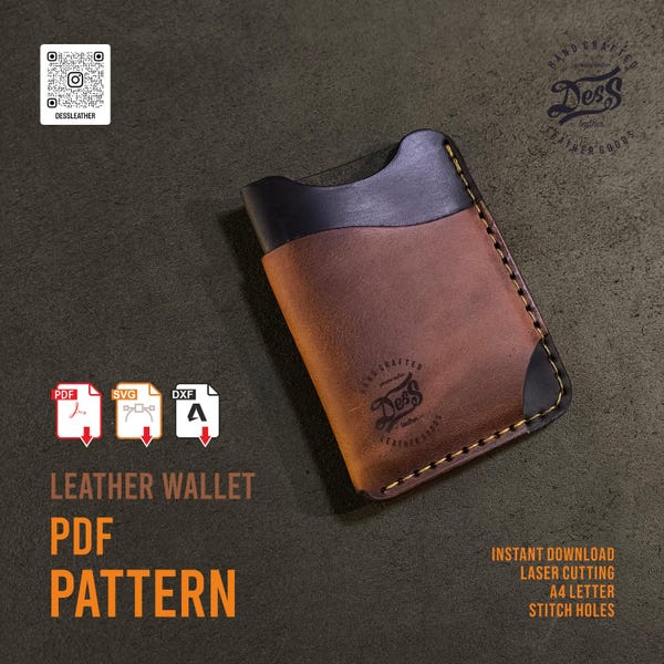 Leather Card Holder PDF Pattern: Minimalist Wallet Template (A4)