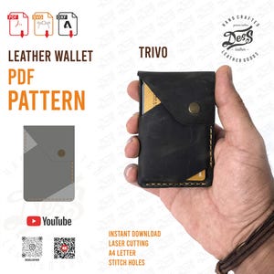 Patrón PDF de tarjetero minimalista de cuero / Plantilla digital A4 y carta de EE. UU. / Patrón de costura para billetera de cuero DIY