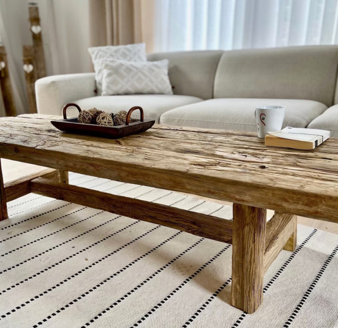 Unique Wood Coffee Table Rectangle Large Rustic Coffee Table Etsy