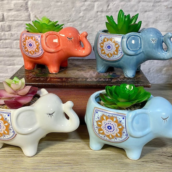 Ceramic Elephant Succulent Flower Plant Pots / Desktop Plant Pot / Indoor Office Home Decor / Cute Animal Planters House Warming Gift