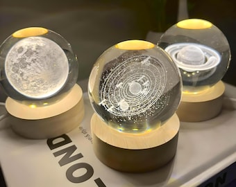 3D Solar System Galaxy Crystal Ball Light 6cm Glass Ball Lamp Night Bedroom Astrology Planets Moon Display Indoor Home Decoration