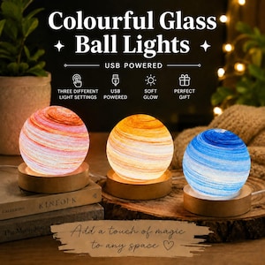 3D Planet Lamp Crystal Ball Light 10cm Colourful Glass Ball Lamp Night Bedroom Astrology Planets Moon Display Indoor Home Decoration
