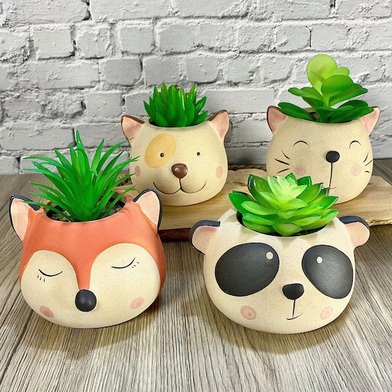 Animal Head Ceramic Succulent Planters / Cute Animal Plant Pots / Round  Desk Office Home Decor / Gift - Etsy