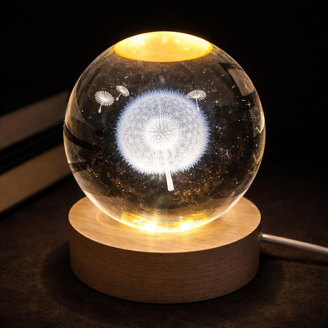 3D Dandelion Crystal Ball Light 6cm Glass Ball Lamp Night Bedroom ...
