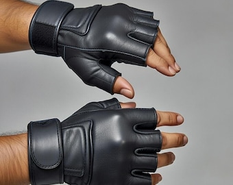 Guantes de levantamiento de pesas de cuero auténtico de alta resistencia con soporte para muñeca