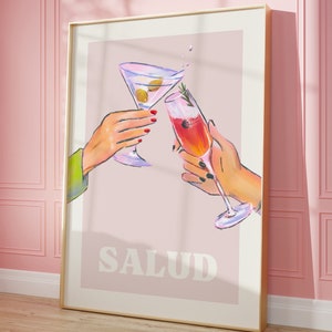 Cheers Wall Art, Salud Print, Carteles de cócteles, Arte de pared retro, Arte de pared de cocina, Decoración de pared de carrito de bar, Impresión de arte de cóctel, ARTE DE PARED DIGITAL