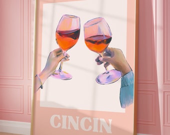 Cheers Wall Art, Salud Print, Carteles de cócteles, Arte de pared retro, Arte de pared de cocina, Decoración de pared de carrito de bar, Impresión de arte de cóctel, ARTE DE PARED DIGITAL