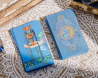 Tarot Deck, Witch Blue Tarot 78 Cards with Guidebook, Work Tarot Deck, Tarot Cards, Beginner Divination Tool, Pictured Tarot Divination Set