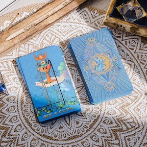 Tarot Deck, Witch Blue Tarot 78 Cards with Guidebook, Work Tarot Deck, Tarot Cards, Beginner Divination Tool, Pictured Tarot Divination Set image 1