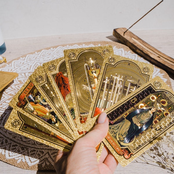 Classic Tarot 78 Cards with Guidebook, Gold Tarot Deck, Divination Future Telling Spiritual Tarot Gifts, Original Tarot Deck, Tarot Reading
