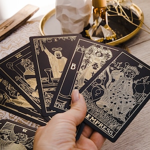 Classic Black Tarot Deck with Guidebook, Tarot Deck 78 Cards, Gold Black Vintage Tarot, Divination Deck, Tarot Gift Set, Beginners Tarot