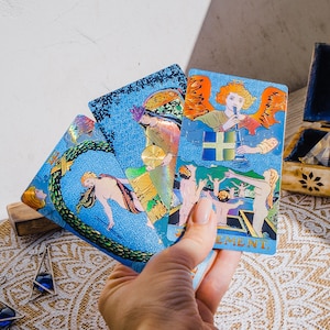 Talia Tarota, Witchy Blue Tarot 78 kart z przewodnikiem, Karty Tarota dla początkujących, Klasyczny Tarot, Narzędzie do wróżenia, Tarot indie, Tradycyjny Tarot