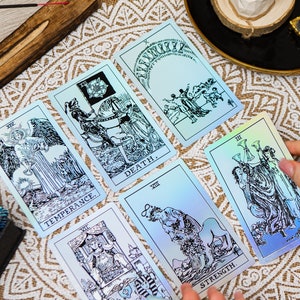 Holographic Tarot Cards, Aesthetic Tarot Cards, Laminated Foil Tarot, Full Tarot Deck, Pretty Tarot Deck for Beginners, Indie Tarot Deck