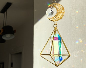 Window Prism Hanging Decor, Crystal Sun catcher, Wind Chime, Rainbow Maker, Boho Home Gift, Garden Decor, Room Decor, Charming Gift for Mom