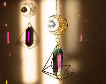 Moon Mystic Crystal Suncatcher, Witchy Room Decor, Mystic Theme Gift, Altar Decor, Prism Hanging Decor, Wind Chime, Witchy Gift Idea
